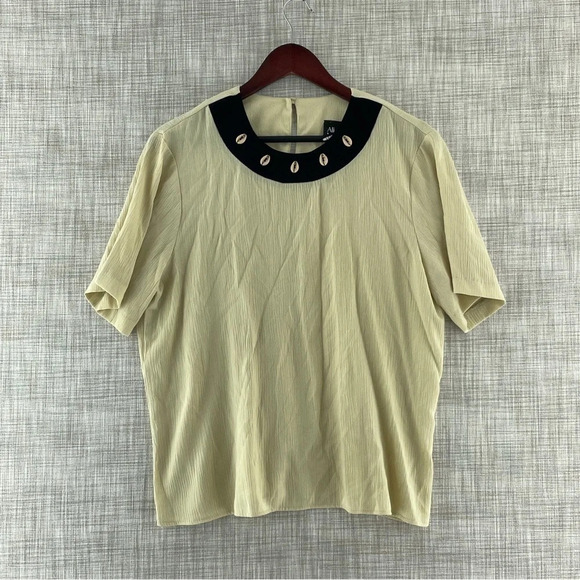 Ali Miles Petites *no tags* Short Sleeve semi-transpatent cream blouse 9384 - Picture 1 of 7